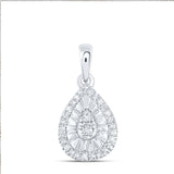 Sterling Silver Womens Round Diamond Teardrop Pendant 1/8 Cttw