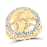 10kt Yellow Gold Mens Round Diamond Nugget Circle Ring 3/4 Cttw