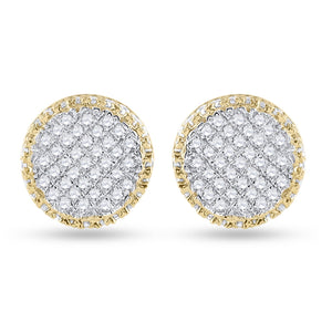 10kt Yellow Gold Round Diamond Circle Cluster Earrings 1/3 Cttw