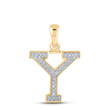 10kt Yellow Gold Womens Round Diamond Initial Y Letter Pendant 1/12 Cttw