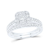 14kt White Gold Princess Diamond Bridal Wedding Ring Band Set 1 Cttw