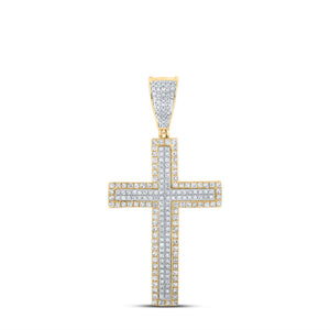 14kt Two-tone Gold Mens Round Diamond Cross Charm Pendant 3/4 Cttw