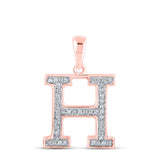 10kt Rose Gold Womens Round Diamond Initial H Letter Pendant 1/10 Cttw