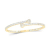 10kt Yellow Gold Womens Baguette Diamond Heart Cuff Bangle Bracelet 2-5/8 Cttw