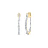 14kt Yellow Gold Womens Round Diamond Slender In Out Hoop Earrings 2 Cttw