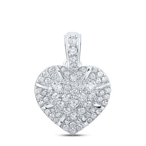10kt White Gold Womens Round Diamond Heart Pendant 5/8 Cttw