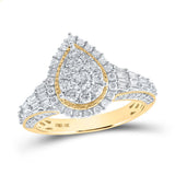 10kt Yellow Gold Womens Round Diamond Teardrop Ring 1-1/4 Cttw