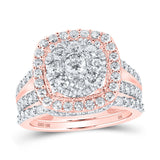 10kt Rose Gold Round Diamond Cluster Bridal Wedding Ring Band Set 1-7/8 Cttw