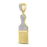 10kt Yellow Gold Mens Round Diamond Afro Hair Pick Charm Pendant 1/2 Cttw