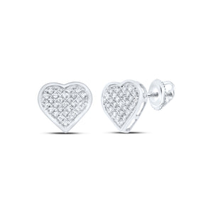 Sterling Silver Womens Round Diamond Heart Cluster Earrings 1/6 Cttw