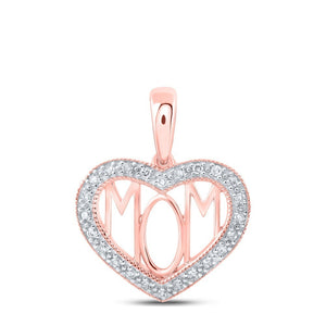 10kt Rose Gold Womens Round Diamond Mom Heart Pendant 1/8 Cttw
