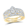 10kt Yellow Gold Pear Diamond 3-Piece Bridal Wedding Ring Band Set 7/8 Cttw