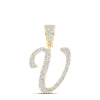 10kt Yellow Gold Mens Round Diamond V Initial Letter Charm Pendant 7/8 Cttw