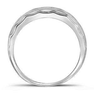 10kt White Gold Mens Round Diamond Wedding Scalloped Edge Band Ring 1/5 Cttw