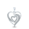 10kt White Gold Womens Round Diamond Heart Pendant 1/6 Cttw