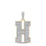 10kt Yellow Gold Mens Baguette Diamond H Initial Letter Charm Pendant 3 Cttw