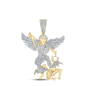 10kt Yellow Gold Mens Round Diamond Archangel Charm Pendant 1-1/5 Cttw