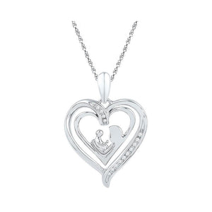 Sterling Silver Womens Round Diamond Mom Child Heart Pendant 1/20 Cttw
