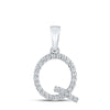 14kt White Gold Womens Round Diamond Q Initial Letter Pendant 1/5 Cttw