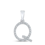 14kt White Gold Womens Round Diamond Q Initial Letter Pendant 1/5 Cttw