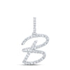 10kt White Gold Womens Round Diamond B Initial Letter Pendant 1/5 Cttw