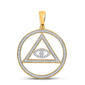 10kt Yellow Gold Mens Round Diamond All-Seeing Eye of Providence Charm Pendant 1/2 Cttw