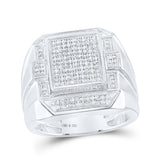 Sterling Silver Mens Round Diamond Rectangle Fashion Ring 1/2 Cttw