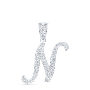 10kt White Gold Mens Round Diamond N Initial Letter Charm Pendant 1 Cttw