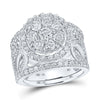 10kt White Gold Round Diamond Cluster Bridal Wedding Ring Band Set 3 Cttw