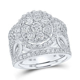 14kt White Gold Round Diamond Halo Bridal Wedding Ring Band Set 3 Cttw