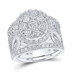 14kt White Gold Round Diamond Halo Bridal Wedding Ring Band Set 3 Cttw