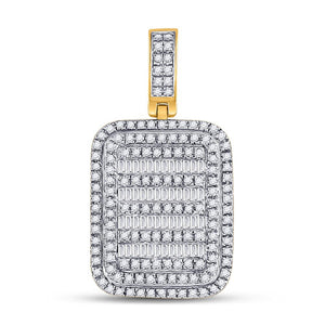 10kt Yellow Gold Mens Baguette Diamond Rectangle Charm Pendant 3/4 Cttw