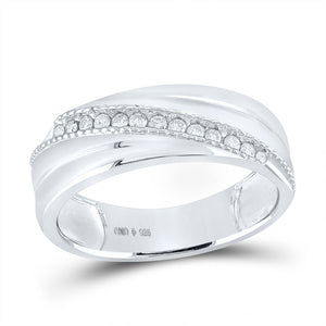 Sterling Silver Mens Round Diamond Wedding Diagonal Row Band Ring 1/5 Cttw