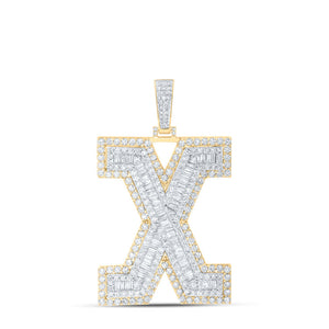 10kt Yellow Gold Mens Baguette Diamond X Initial Letter Charm Pendant 4-7/8 Cttw