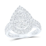10kt White Gold Womens Round Diamond Tear Cluster Ring 2 Cttw