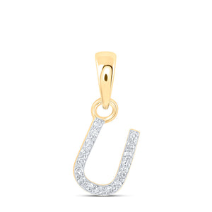 10kt Yellow Gold Womens Round Diamond U Initial Letter Pendant .03 Cttw