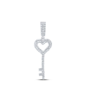 Sterling Silver Womens Round Diamond Heart Key Pendant 5/8 Cttw