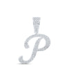 10kt White Gold Mens Round Diamond P Initial Letter Charm Pendant 7/8 Cttw