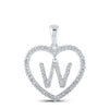 10kt White Gold Womens Round Diamond Heart W Letter Pendant 1/4 Cttw