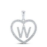 10kt White Gold Womens Round Diamond Heart W Letter Pendant 1/4 Cttw