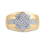 10kt Yellow Gold Mens Round Diamond Offset Square Cluster Ring 1/3 Cttw