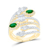 14kt Yellow Gold Womens Oval Emerald Diamond Spiral Fashion Ring 1-3/4 Cttw