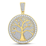 10kt Yellow Gold Mens Round Diamond Tree of Life Medallion Charm Pendant 1-1/4 Cttw