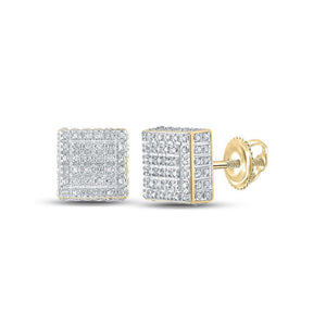 10kt Yellow Gold Womens Round Diamond Square Earrings 1/2 Cttw