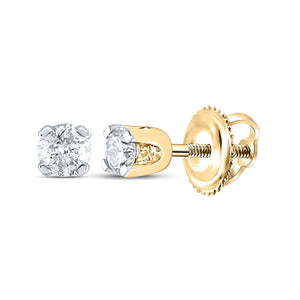 14kt Yellow Gold Unisex Round Diamond Solitaire Stud Earrings 1/10 Cttw