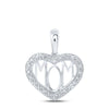 10kt White Gold Womens Round Diamond Mom Heart Pendant 1/8 Cttw