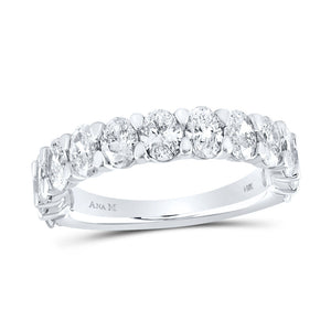 14kt White Gold Womens Oval Diamond Single Row Band Ring 2-3/8 Cttw