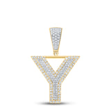 14kt Two-tone Gold Mens Round Diamond Y Initial Letter Charm Pendant 5/8 Cttw