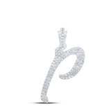 10kt White Gold Womens Round Diamond P Cursive Initial Letter Pendant 3/8 Cttw