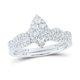10kt White Gold Round Diamond Marquise-shape Cluster Bridal Wedding Ring Band Set 1/2 Cttw